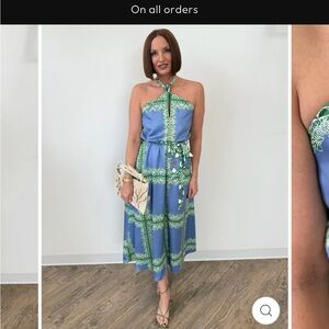 Elegant Blue and Green Maxi Dress